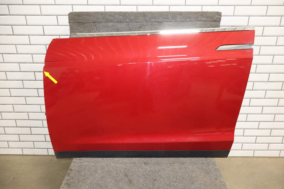 16-20 OEM Tesla Model X Front Left Driver Side Door Shell Panel Red PPMR