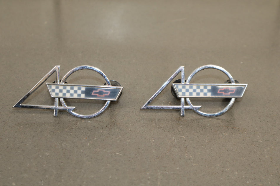 1993 Corvette C4 40th Anniversary Hood Fender Emblems Pair OEM LT1 Ruby Red Z25