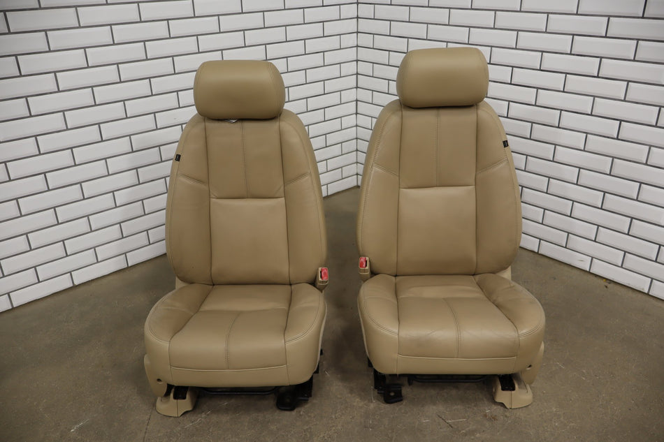 2011 Chevrolet Tahoe GMT900 Pair Front Seats Leather Heated Light Cashmere