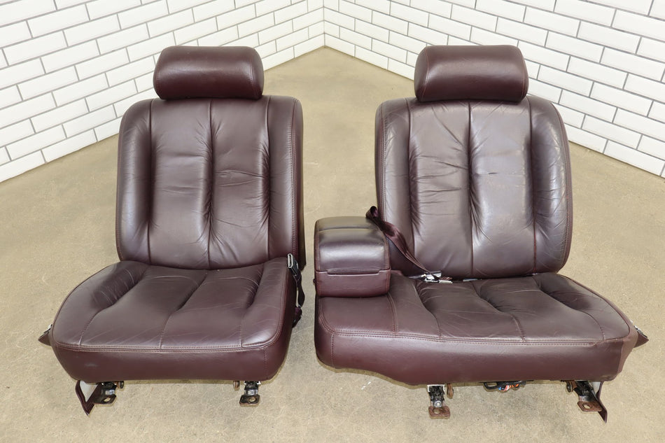 1993-1996 Cadillac Fleetwood Brougham Leather Power Seats Set Bordeaux Red 75