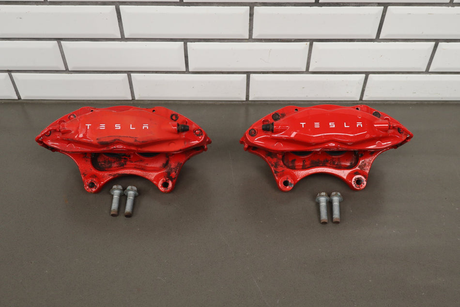 12-20 Tesla Model S Front Brembo Brake Caliper Set Left/Right OEM 4 Piston