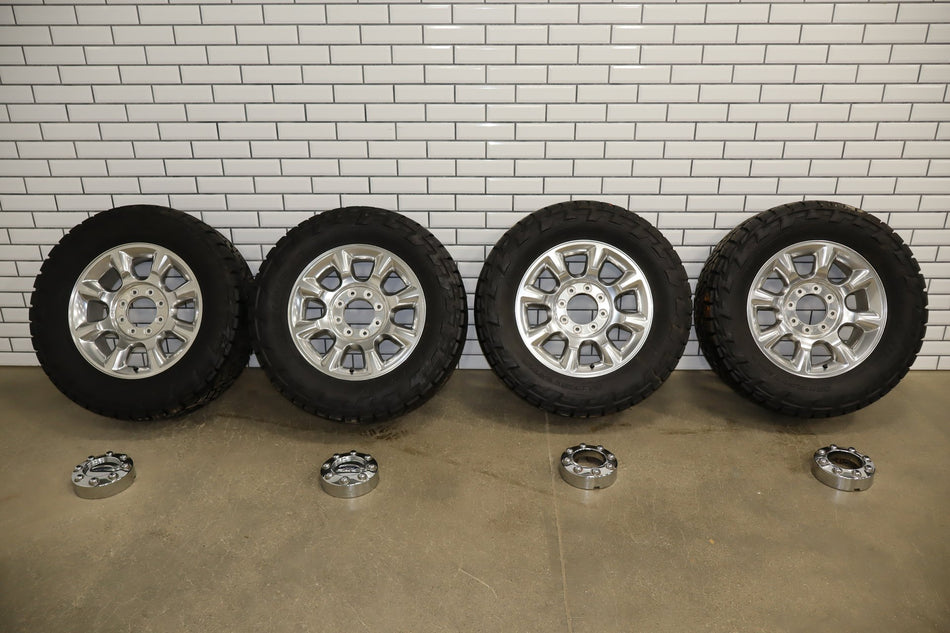 OEM 20" Polished 8 Spoke Wheels + 35x12.50R20 Nitto Recon Grappler F250 F350