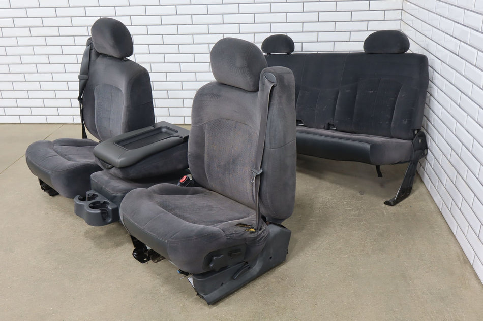 99-02 Chevy Silverado GMC Sierra Extended Cab Cloth Bench Seat Set Front/Rear