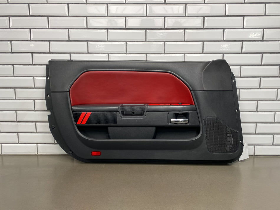 2011-2014 Dodge Challenger Left Front Door Trim Panel Radar Red Leather OEM