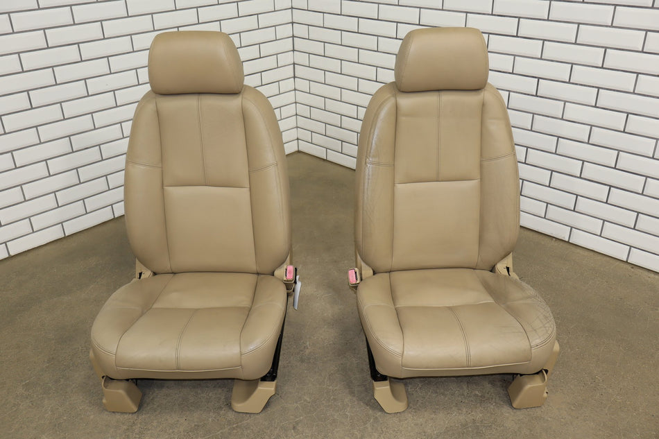 07-10 Chevy Tahoe Pair Front Seats Light Cashmere Leather Power