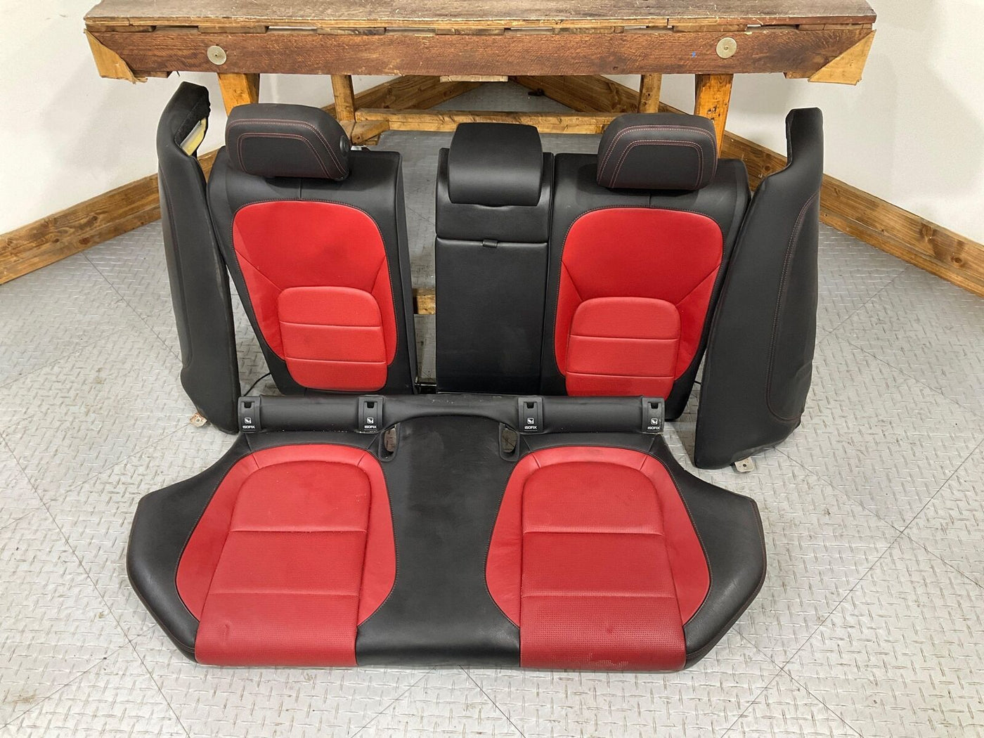 17-19 Jaguar XE R-Sport Power Leatherette Seat Set Front/Rear (Black/Red TR10)