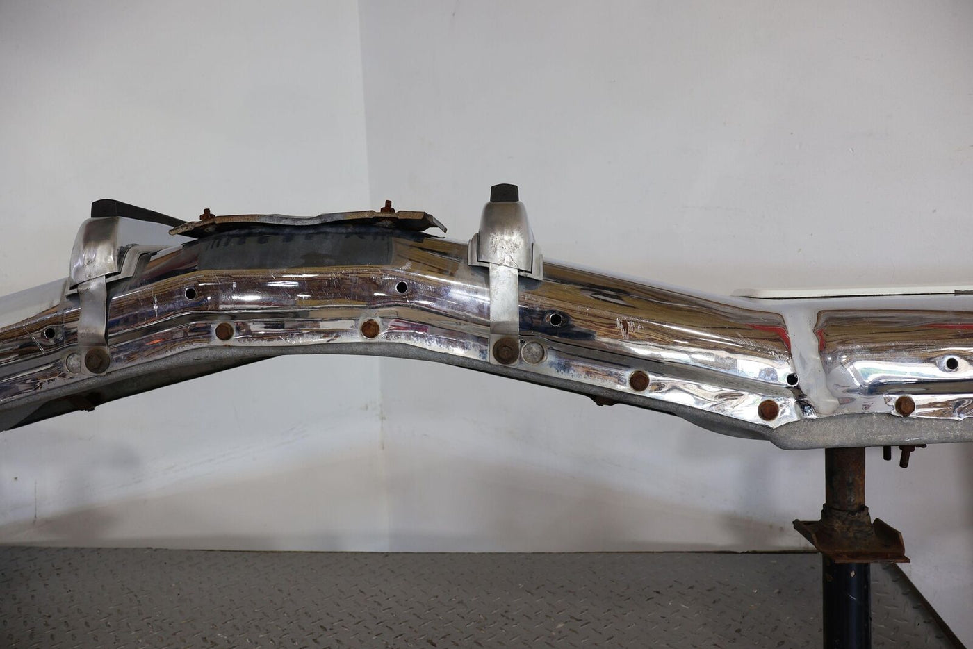 87-89 Cadillac Brougham Front Bumper W/Fillers (Chrome &White) Lightly Weathered